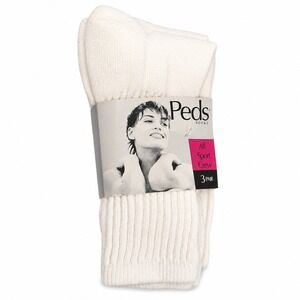 Vintage Peds 5-10 Socks All Sport Crew 3 Pair White Ribbed Cotton Blend USA 8142